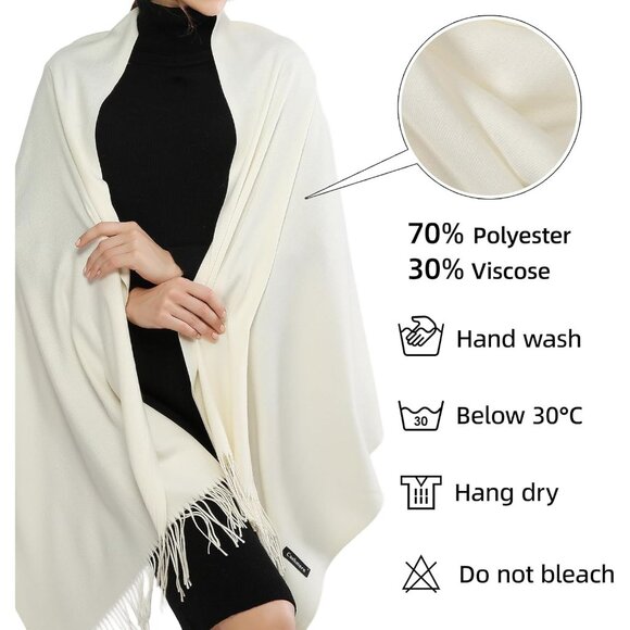⚡Women's Ivory Pashmina Shawls Evening Dress Bridesmaid Winter Warm Long Scarf - Picture 4 of 7